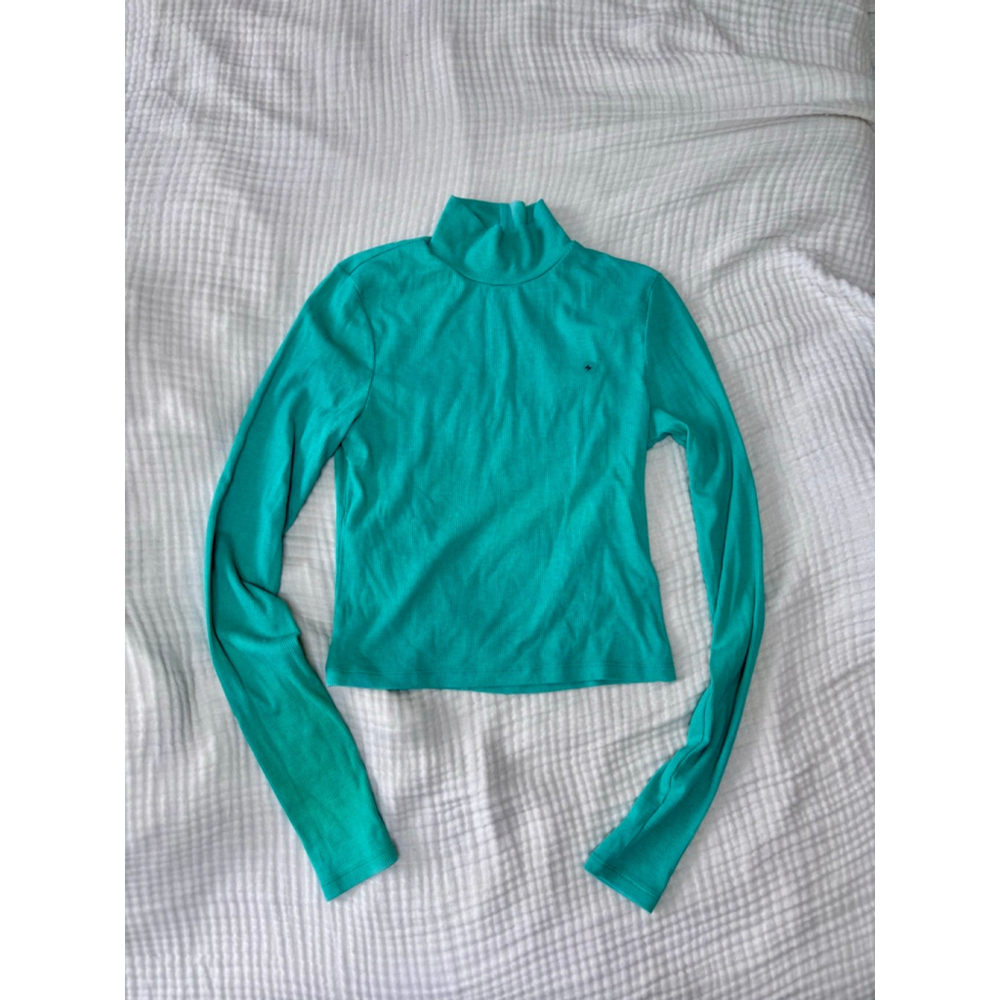 Women's American Eagle Outfitters Green Ribbed Long Sleeve Tee M